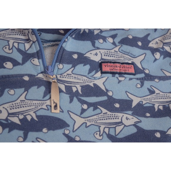 Vineyard Vines 1/4 Zip Pullover Sweater Fish All Over Print Men's Size Large - Picture 2 of 5